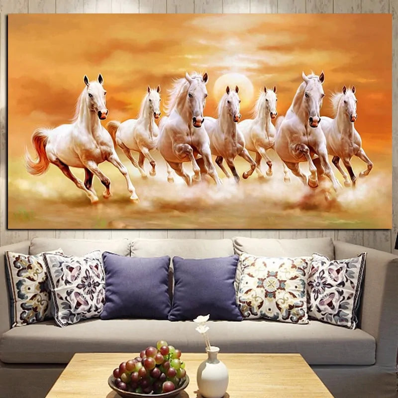 Seven Running White Horses Painting: Elegant Home Decor to Captivate and Inspire