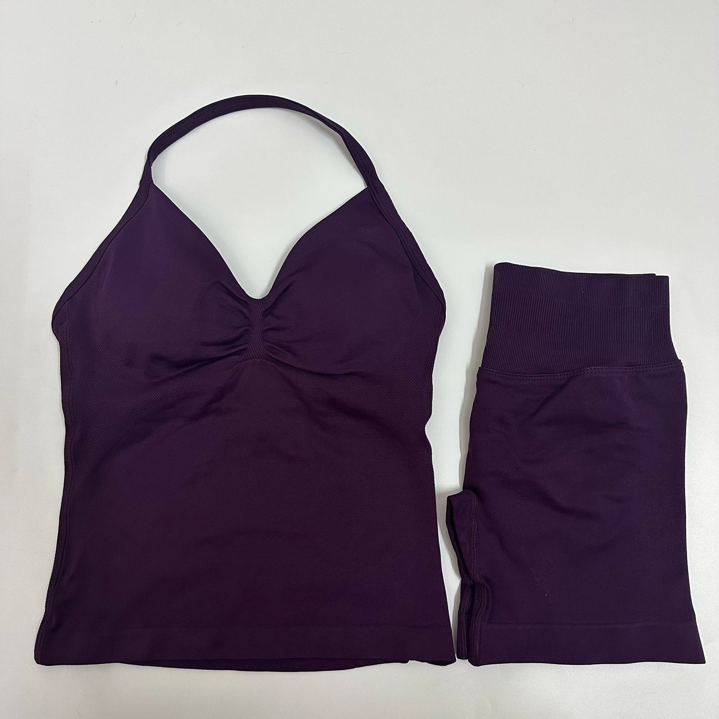 2 Pieces Women Yoga Set Seamless Yoga Longline Strappy Tank Top Scrunch Sports Shorts Gym Clothes Woman Summer Workout Outfit