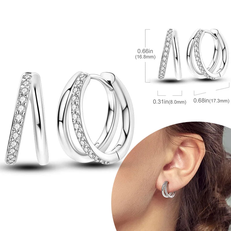 925 Sterling Silver Hoops Earrings Hypoallergenic Hoops Earrings With Zirconia Fashion High Quality Jewelry for Women Girls