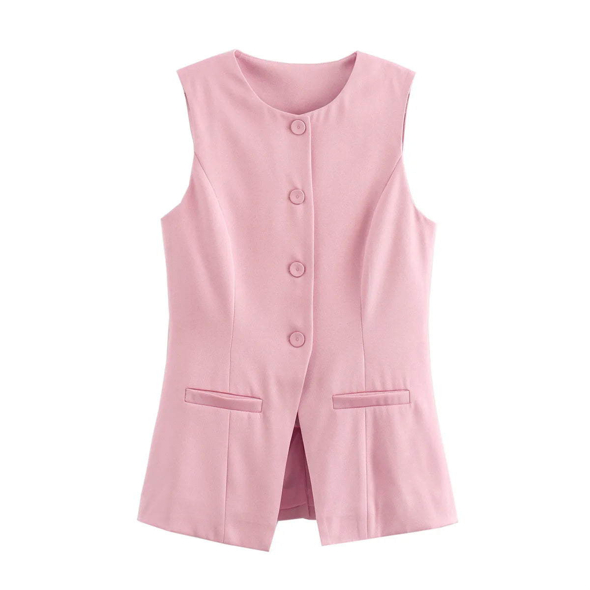 White Sleeveless Vest Women Button Summer Vests for Women Jackets Pink Vest Top Women Streetwear Women's Tailored Vest