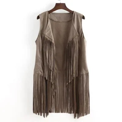 Summer New Deer Leather Vest Women's Solid Color Elegant Fringed Cardigan Sleeveless Casual Women's Style Top Amazon Best Seller