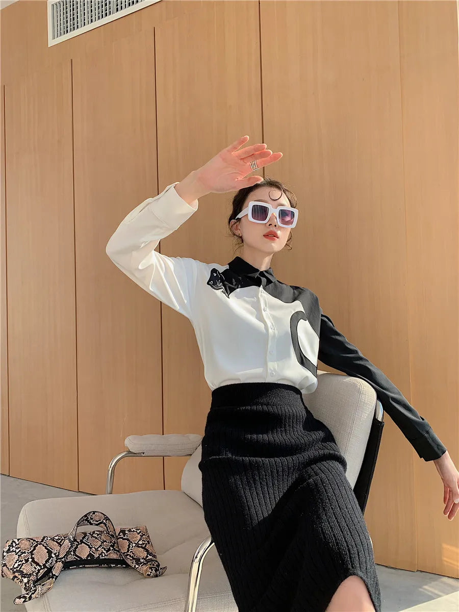 CHEERART Leopard Embroidered Long Sleeve Shirts And Blouses Women White Button Up Fall | Designer Clothes Tops Fashion