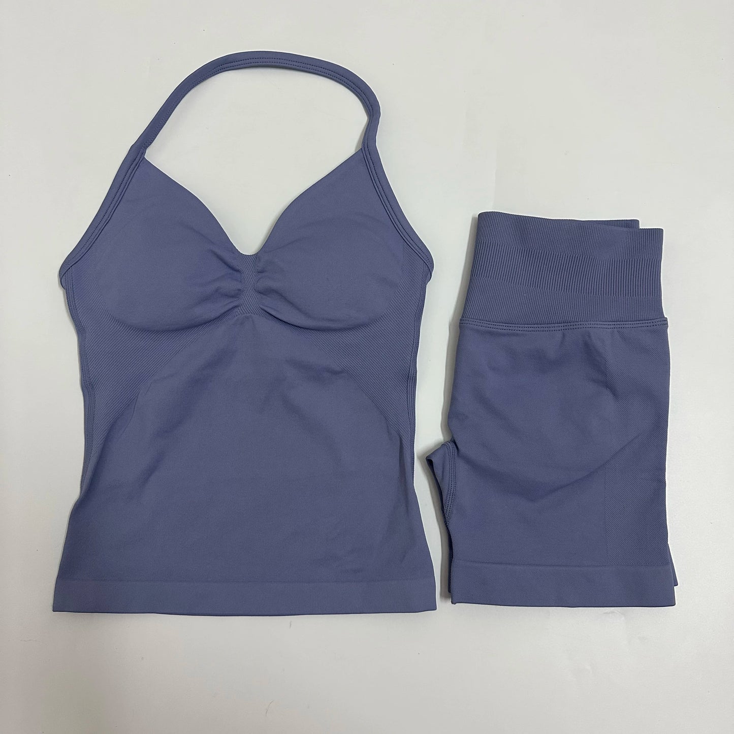2 Pieces Women Yoga Set Seamless Yoga Longline Strappy Tank Top Scrunch Sports Shorts Gym Clothes Woman Summer Workout Outfit