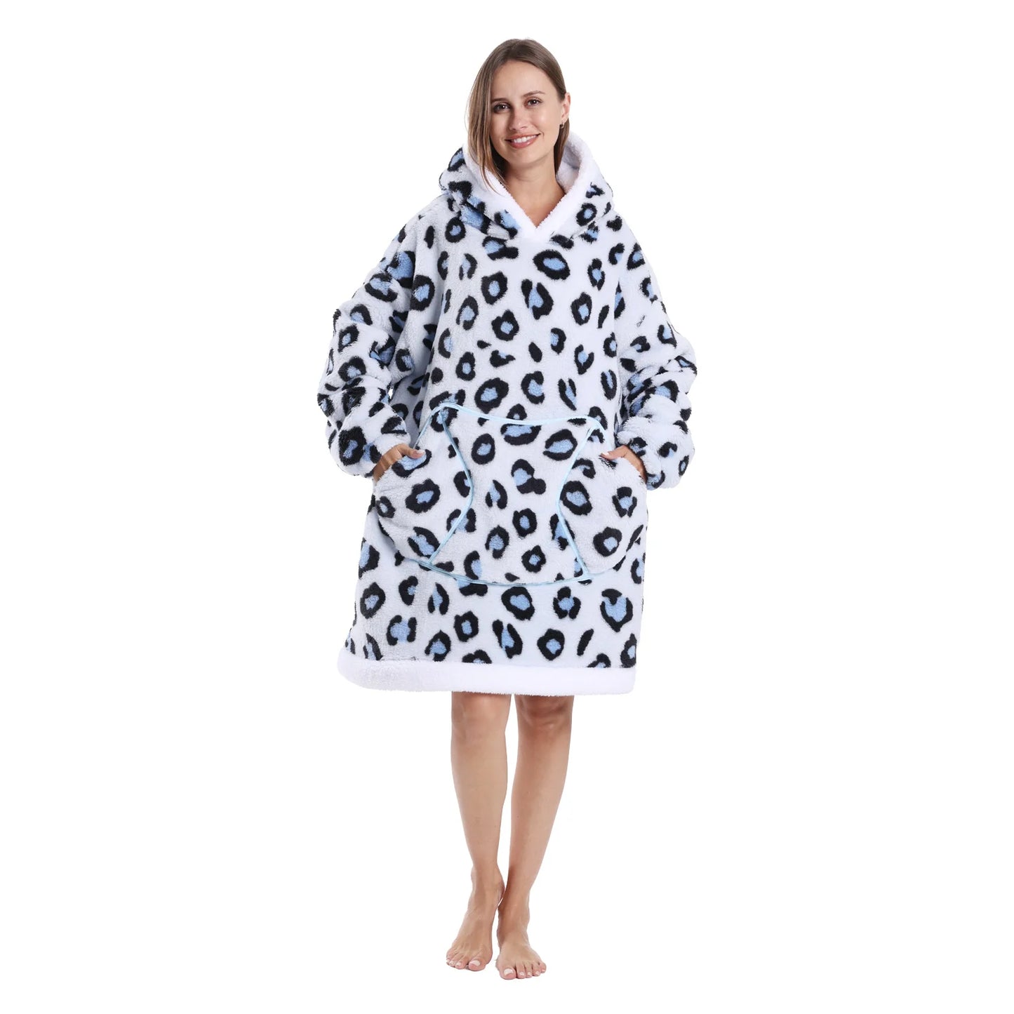 Winter Warm Fleece Fluffy Fuzzy Blanket Hoodie Thick Wearable Blanket Hooded Blanket for Adults Men Women Christmas
