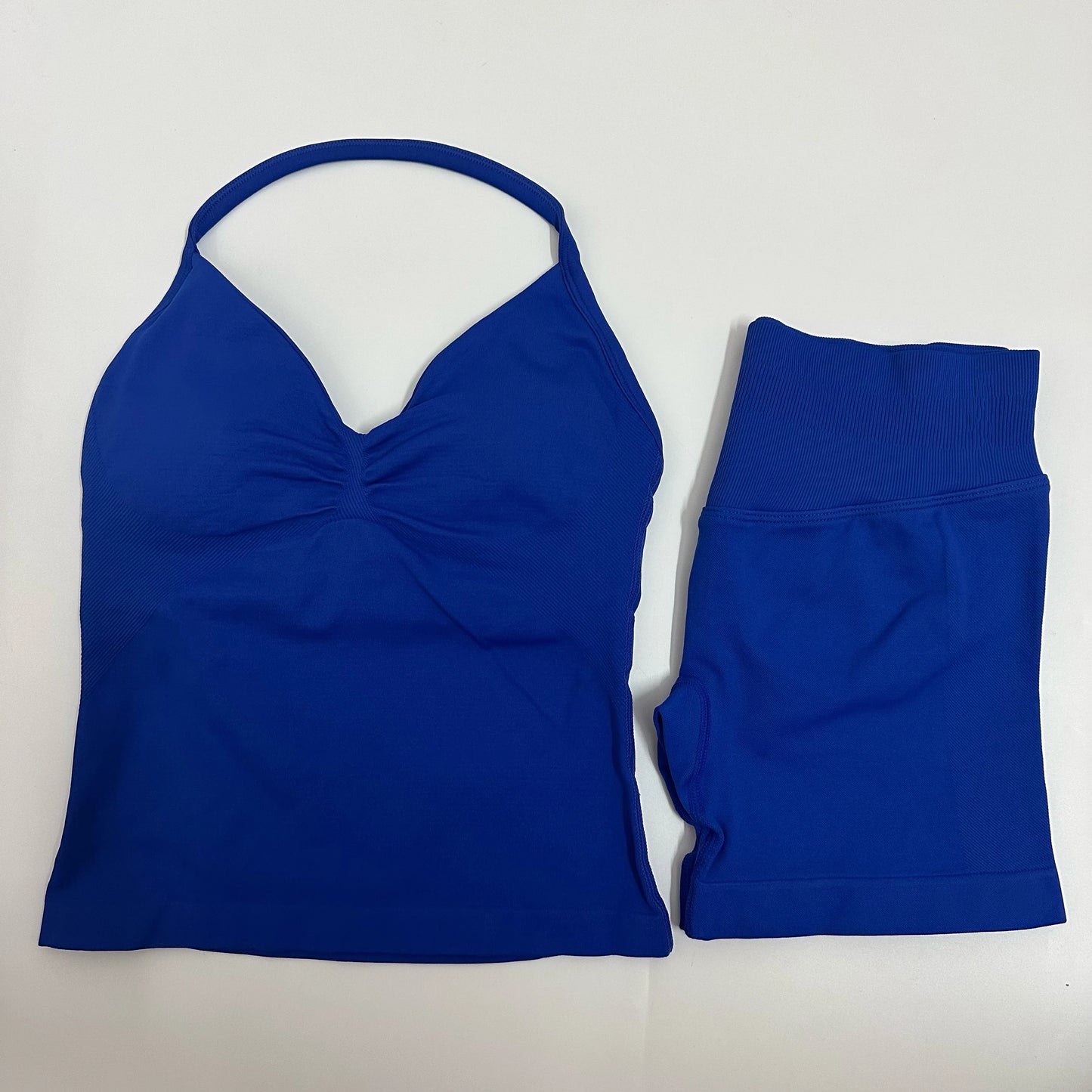 2 Pieces Women Yoga Set Seamless Yoga Longline Strappy Tank Top Scrunch Sports Shorts Gym Clothes Woman Summer Workout Outfit