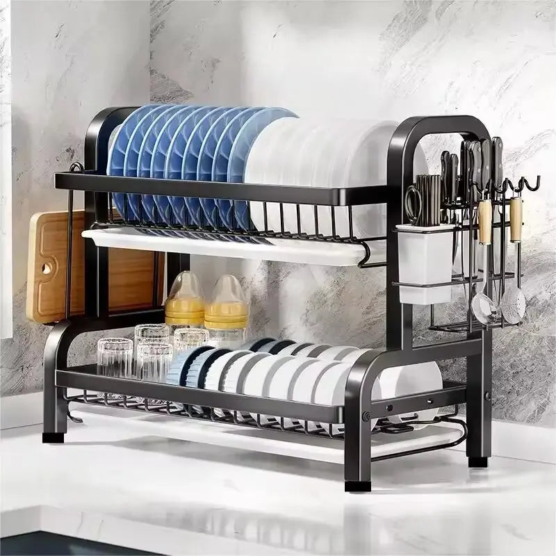 Eco-Friendly 2-Tier Dish Drying Rack โ Rust-Proof Kitchen Solution | Home Accessories Sale