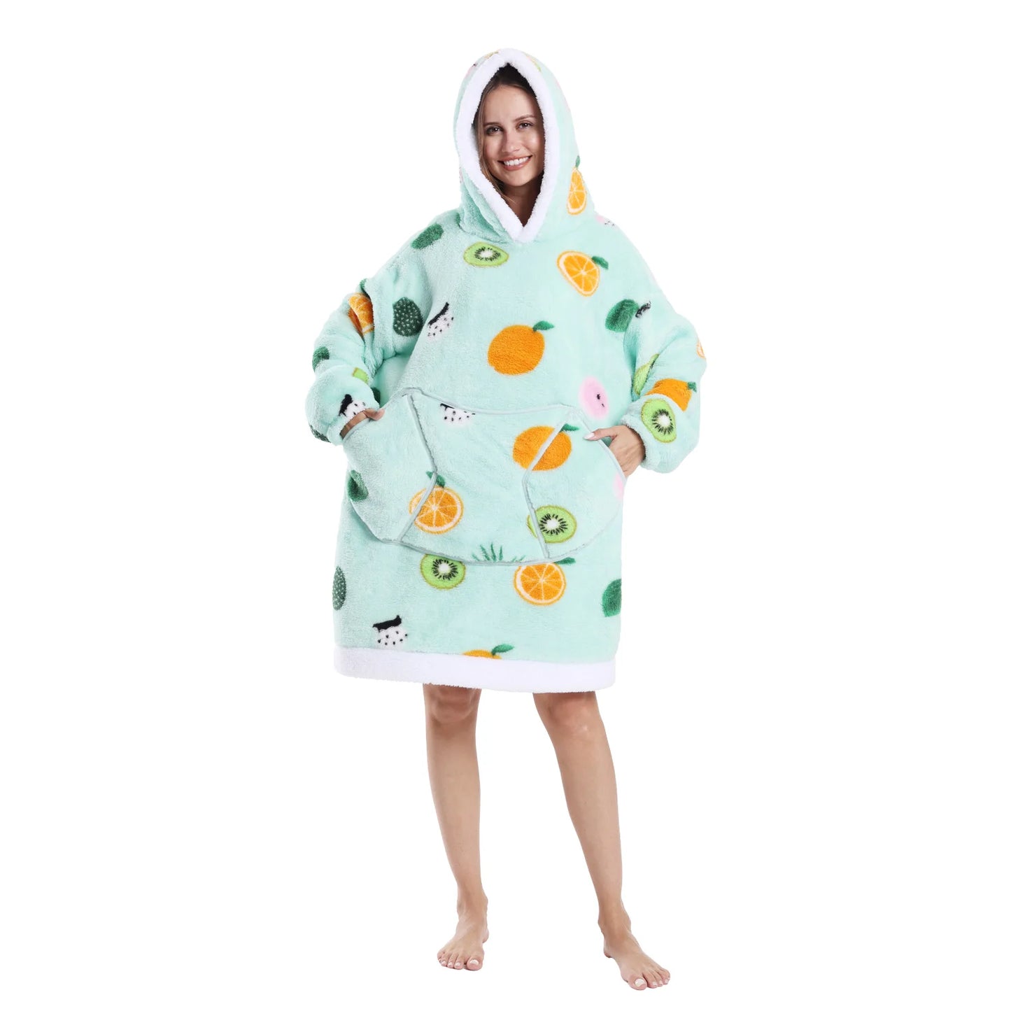 Winter Warm Fleece Fluffy Fuzzy Blanket Hoodie Thick Wearable Blanket Hooded Blanket for Adults Men Women Christmas