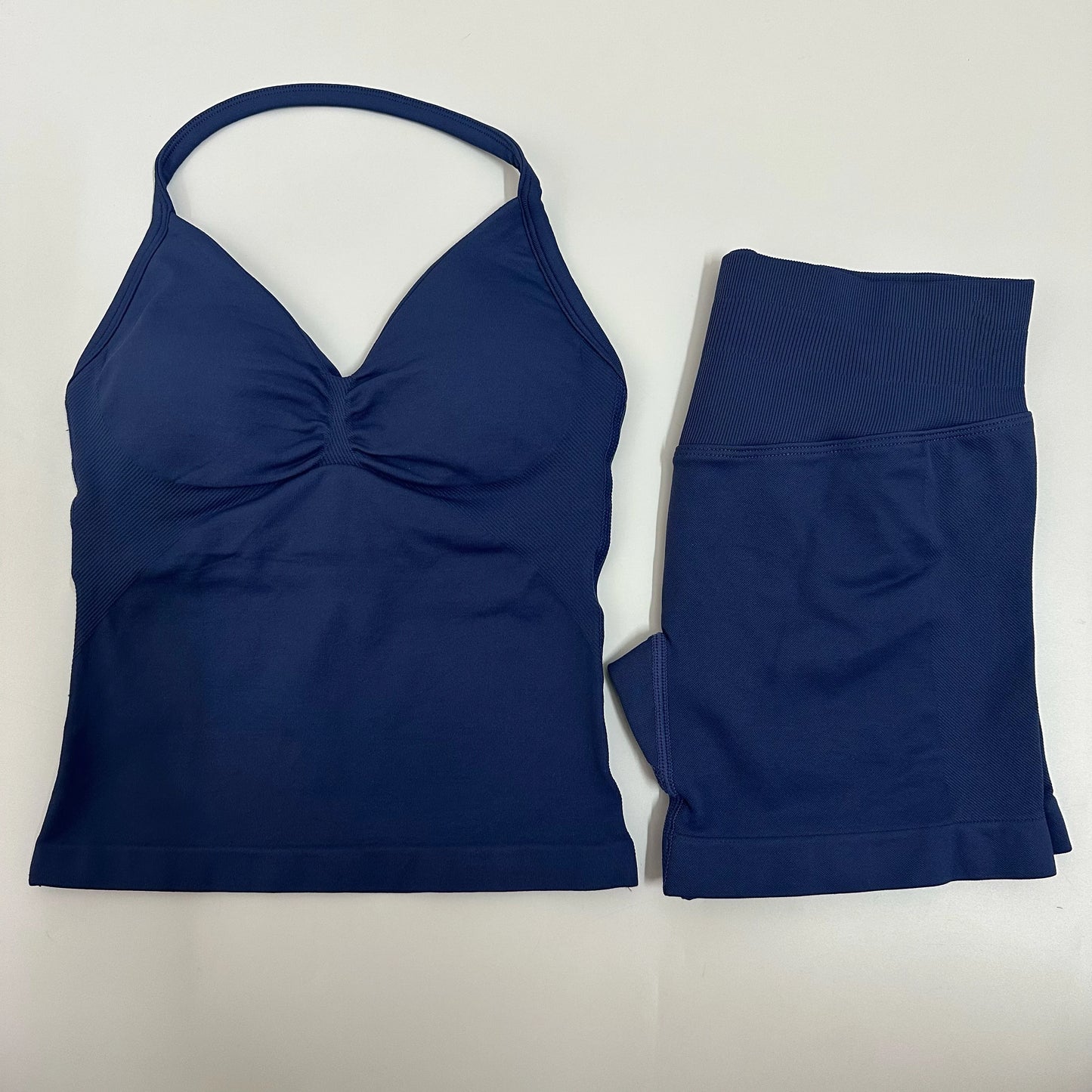 2 Pieces Women Yoga Set Seamless Yoga Longline Strappy Tank Top Scrunch Sports Shorts Gym Clothes Woman Summer Workout Outfit