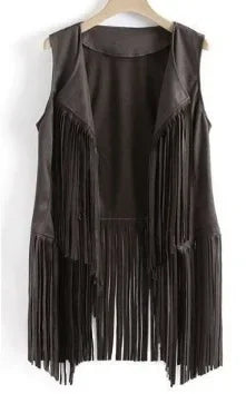 Summer New Deer Leather Vest Women's Solid Color Elegant Fringed Cardigan Sleeveless Casual Women's Style Top Amazon Best Seller