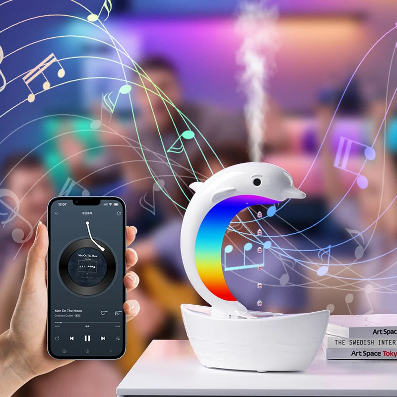 Transform Your Space with the Dolphin Anti-Gravity Water Droplet Humidifier: Bluetooth Speaker with Colorful Lights - Perfect Home Accessory