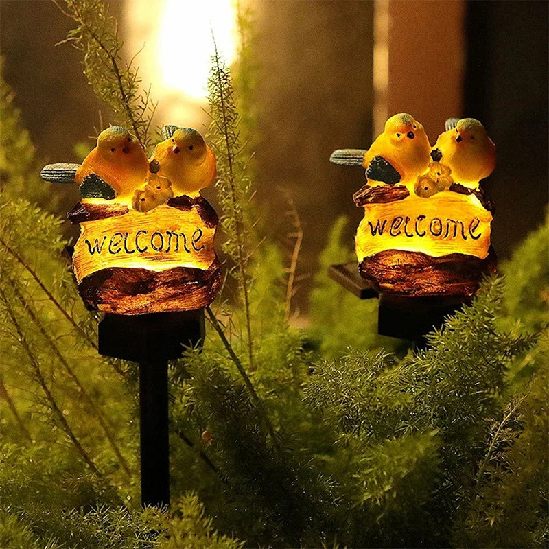 Solar Bird Style Lawn Lights โ Waterproof Resin LED Lamps for Outdoor Garden Decor