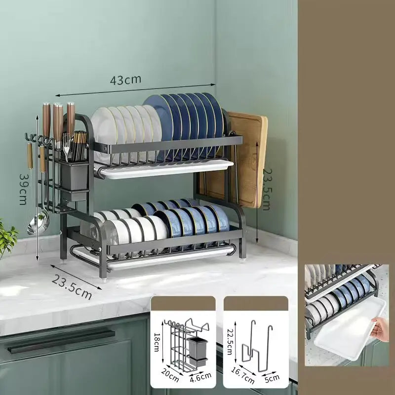 Eco-Friendly 2-Tier Dish Drying Rack โ Rust-Proof Kitchen Solution | Home Accessories Sale