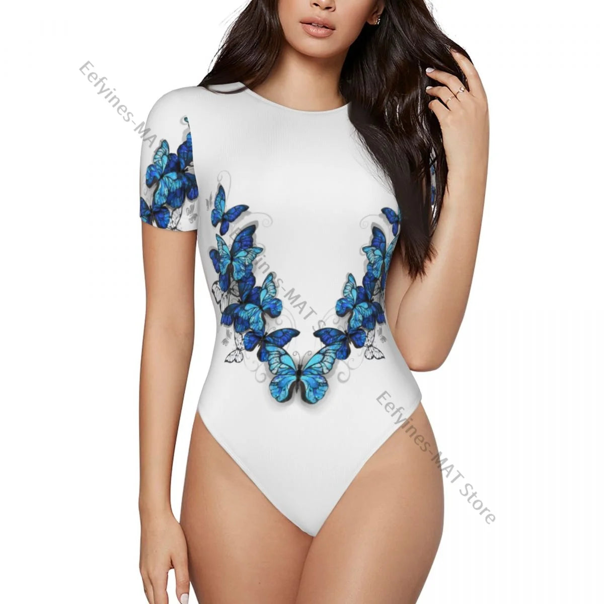 Sexy Female Jumpsuit Women Romper Bodysuit Blue Symmetrical Butterflies Long Short Sleeved Woman Clothes Tight Overalls