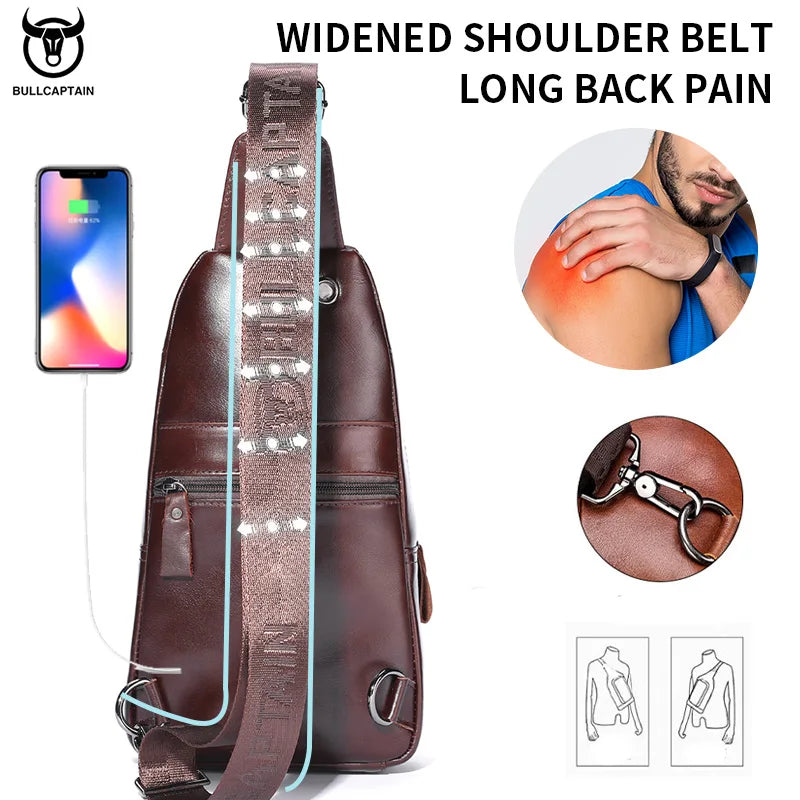 BULLCAPTAIN The Latest Men's Leather Chest Bag Large Capacity Casual Men's Messenger Bag Classic Leather Chest Bag XB 127