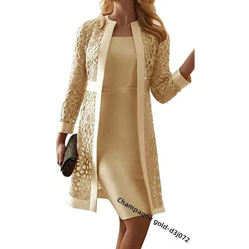 Women's Lace Open Cardigan Dress Two-Piece Outfit Popular Wish Elegant Style Chinese Origin Fashionable Female Clothing