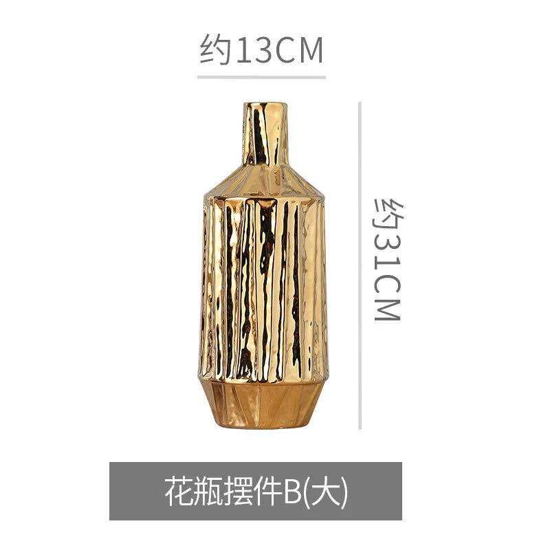 Golden Ceramic Stripe Vase – Elegant Modern Home Accessories for Stylish Décor