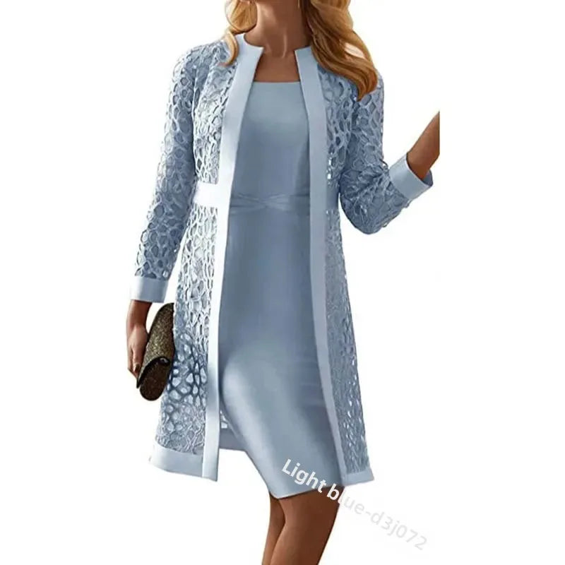 Women's Lace Open Cardigan Dress Two-Piece Outfit Popular Wish Elegant Style Chinese Origin Fashionable Female Clothing