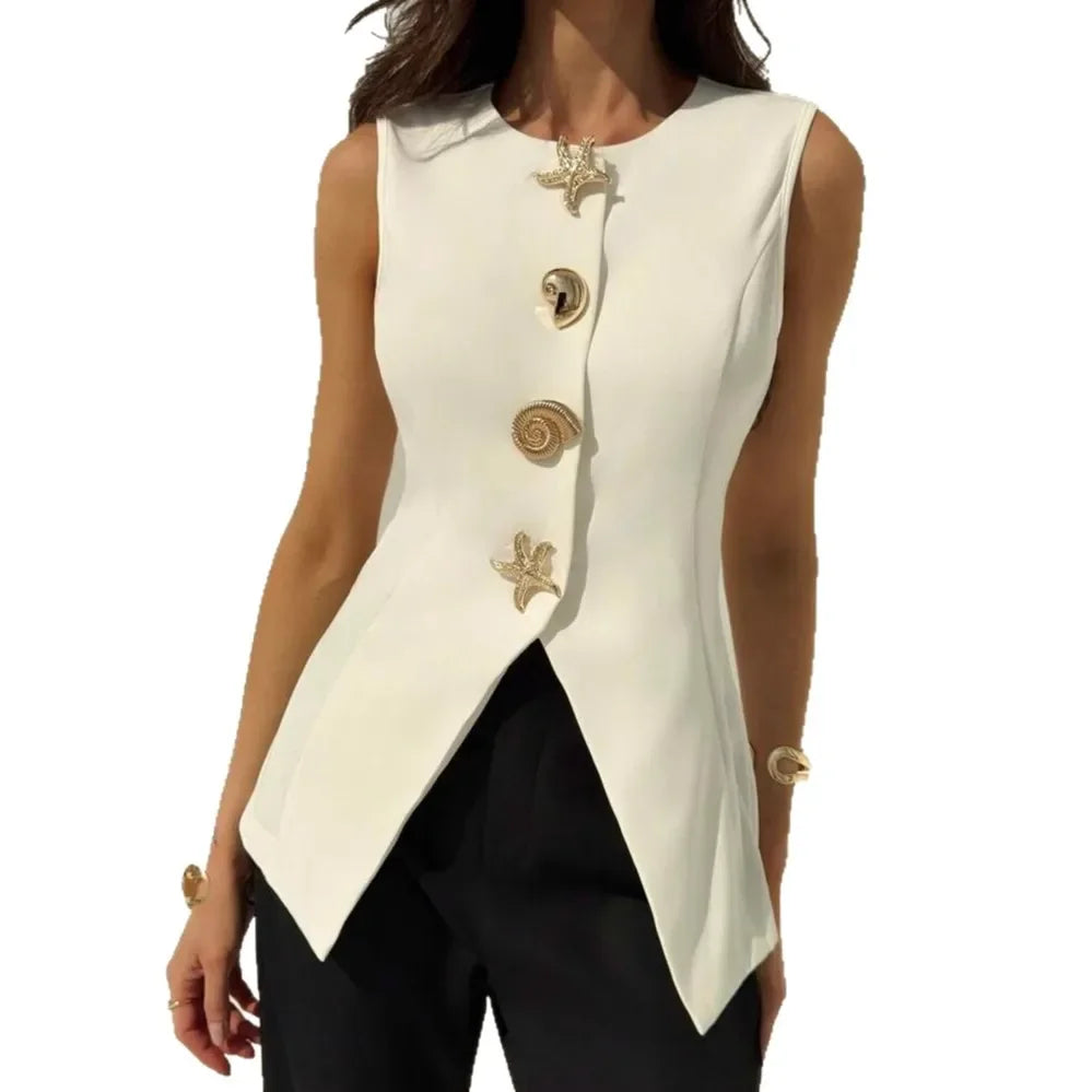 Loose Artistic Women's Vest New Style British Style V-Neck Versatile Waist-Cinching Top Polyester Fiber Outerwear