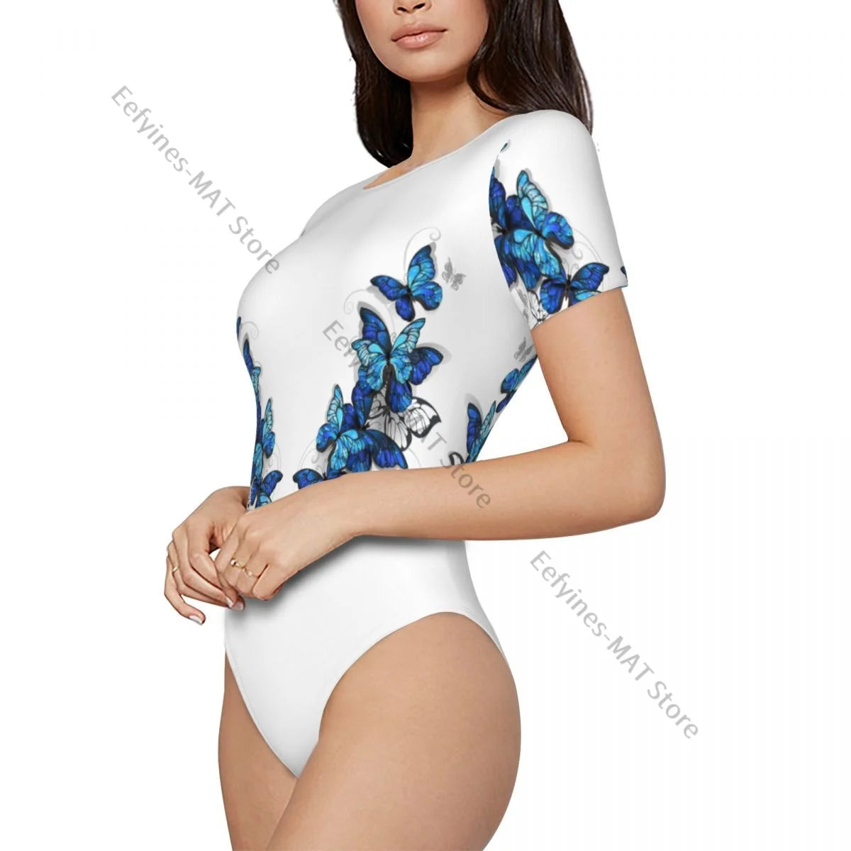 Sexy Female Jumpsuit Women Romper Bodysuit Blue Symmetrical Butterflies Long Short Sleeved Woman Clothes Tight Overalls