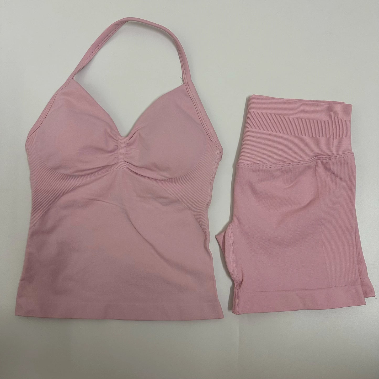 2 Pieces Women Yoga Set Seamless Yoga Longline Strappy Tank Top Scrunch Sports Shorts Gym Clothes Woman Summer Workout Outfit