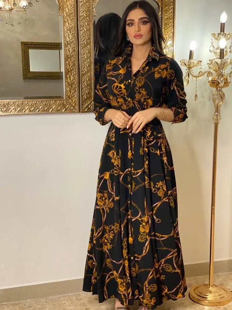 Muslim Abaya Dress Women Ramadan Print Shirt Dresses Autumn Turkey Islamic Vestidos Elegant India Moroccan Kaftan Arab 2025