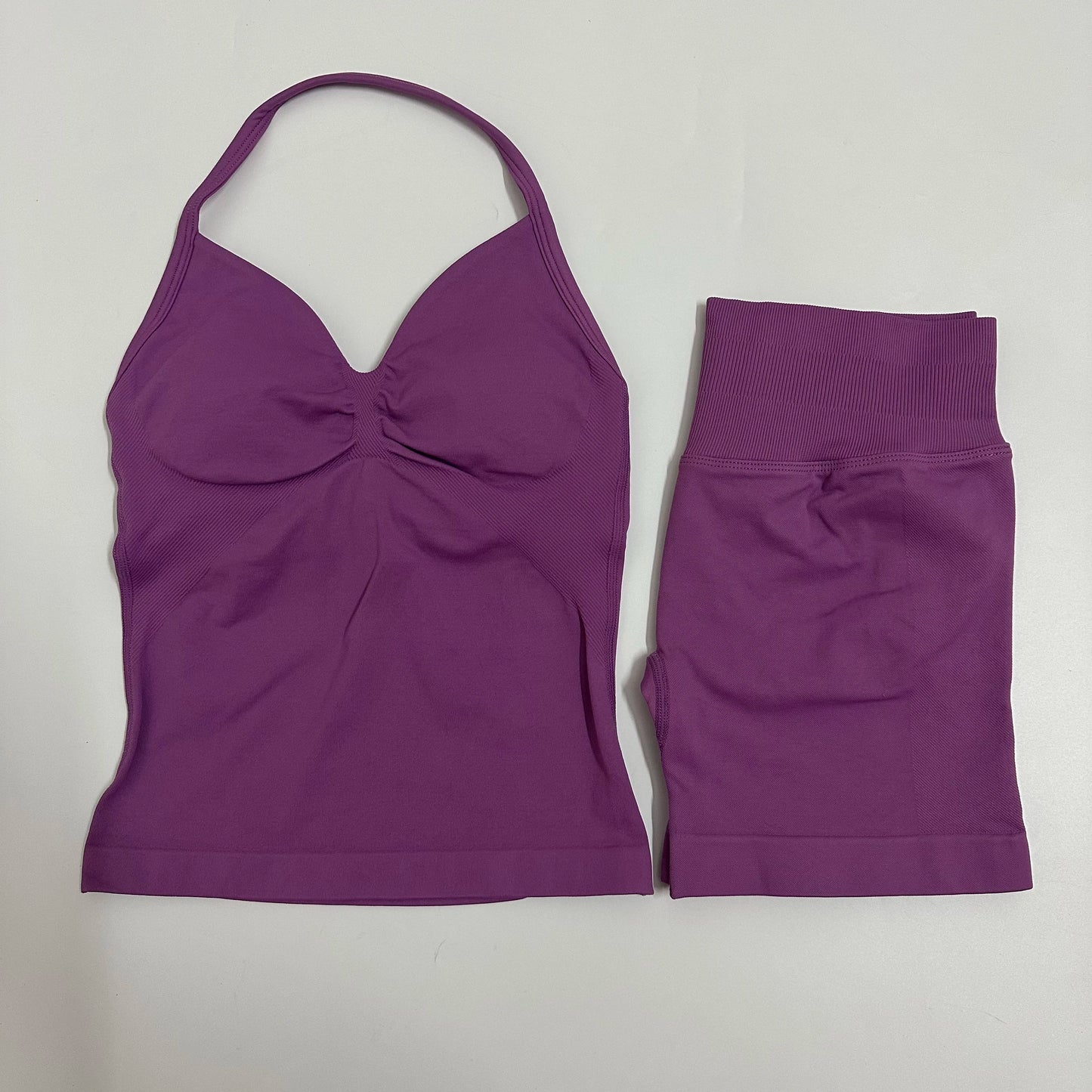 2 Pieces Women Yoga Set Seamless Yoga Longline Strappy Tank Top Scrunch Sports Shorts Gym Clothes Woman Summer Workout Outfit