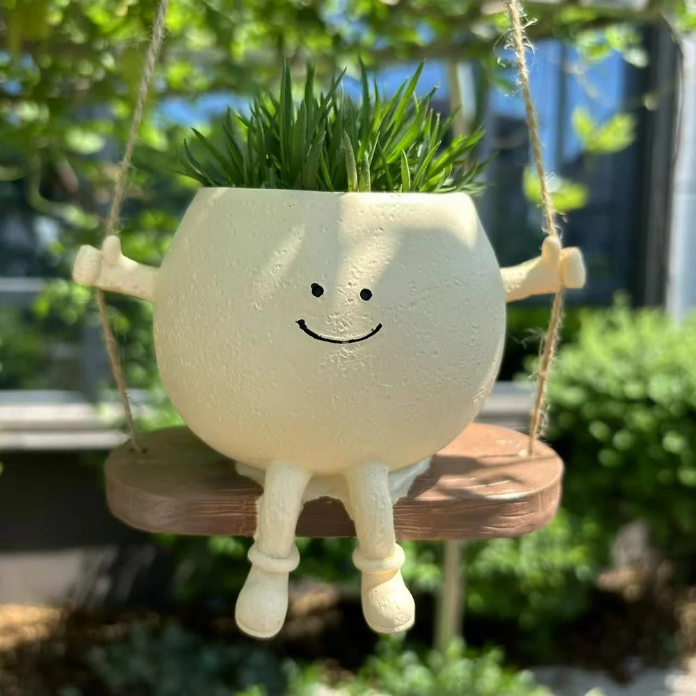 Smile Face Planter โ Creative Resin Hanging Succulent Pots for Home & Garden Charm