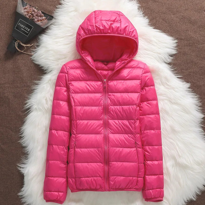 15 Colors Women Hooded Puffer Jackets 2023 New Spring Winter 90% White Duck Down Female Coats Ultralight Packable Casual Parkas