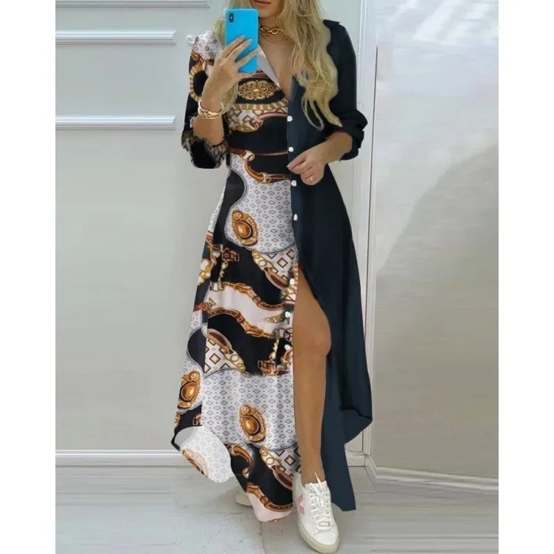 Amazon Cross-Border Women's Clothing Digital Printing Irregular Medium-Length Shirt Dress For Fashion Lovers