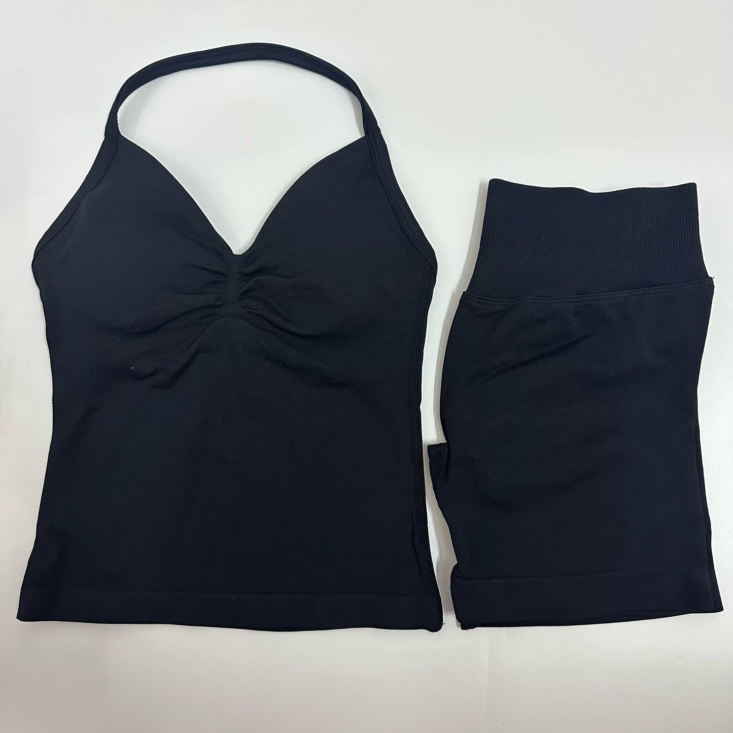 2 Pieces Women Yoga Set Seamless Yoga Longline Strappy Tank Top Scrunch Sports Shorts Gym Clothes Woman Summer Workout Outfit