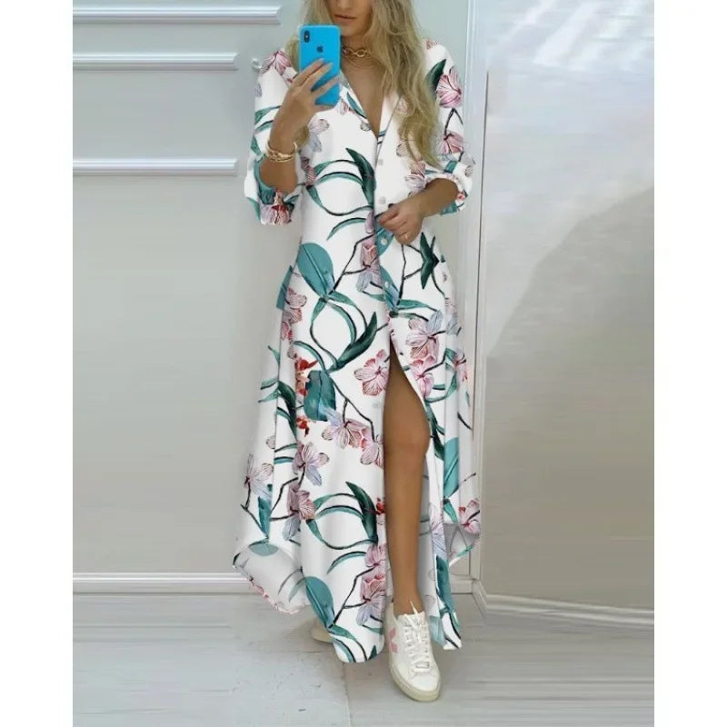 Amazon Cross-Border Women's Clothing Digital Printing Irregular Medium-Length Shirt Dress For Fashion Lovers
