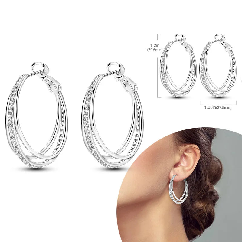 925 Sterling Silver Hoops Earrings Hypoallergenic Hoops Earrings With Zirconia Fashion High Quality Jewelry for Women Girls