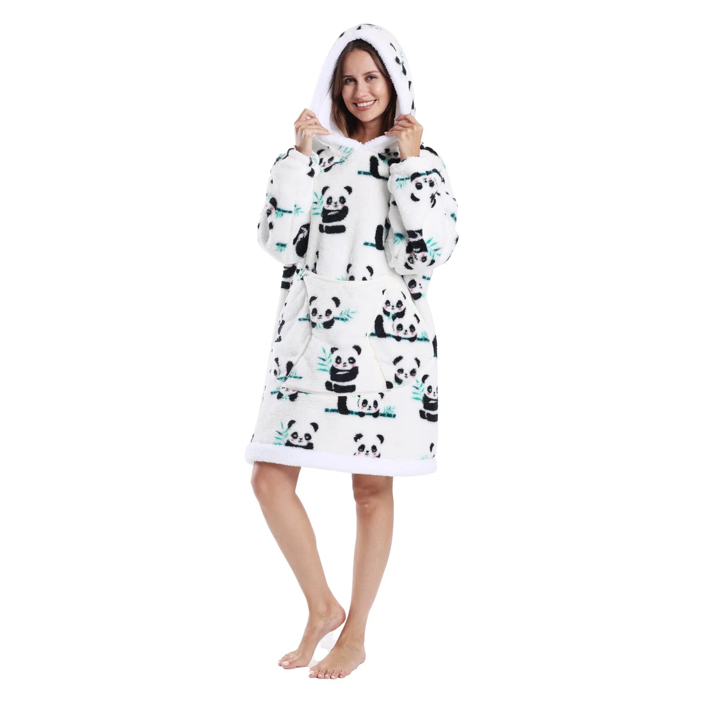 Winter Warm Fleece Fluffy Fuzzy Blanket Hoodie Thick Wearable Blanket Hooded Blanket for Adults Men Women Christmas