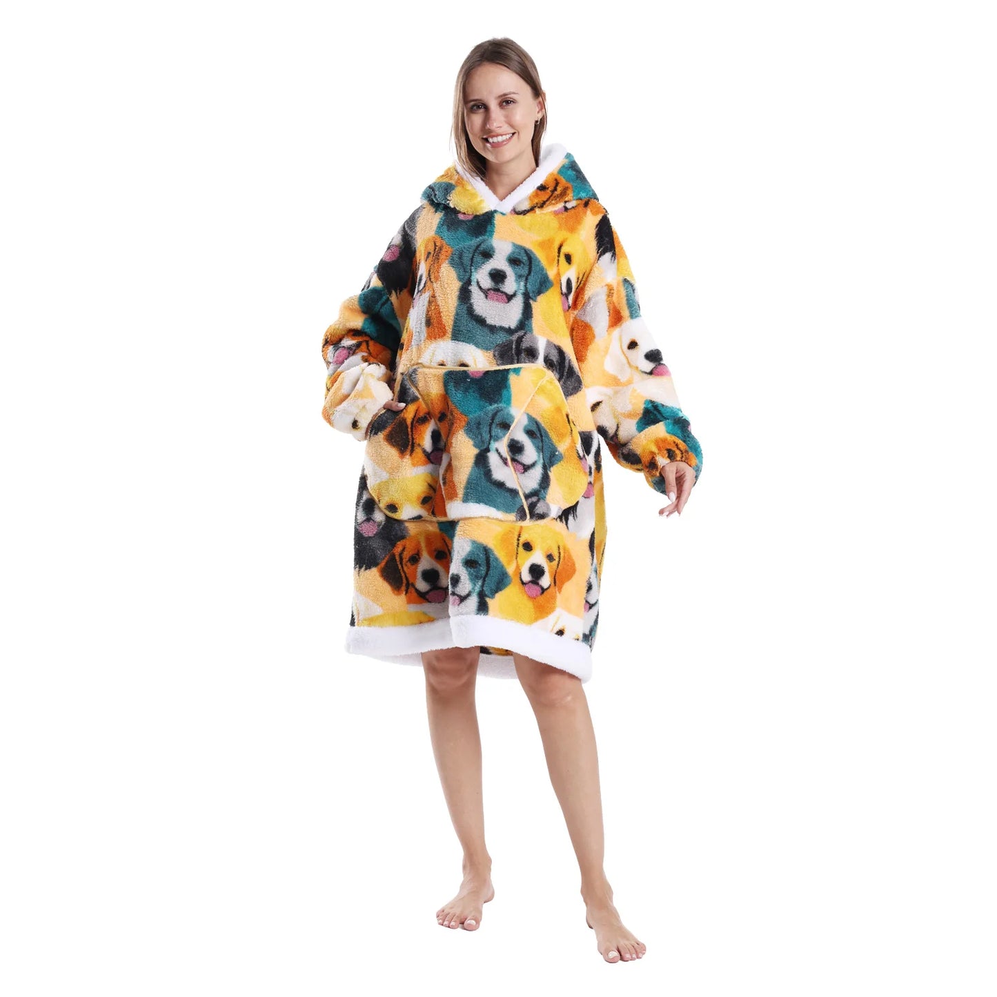 Winter Warm Fleece Fluffy Fuzzy Blanket Hoodie Thick Wearable Blanket Hooded Blanket for Adults Men Women Christmas