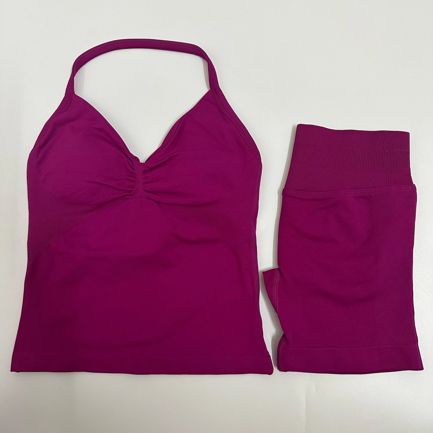 2 Pieces Women Yoga Set Seamless Yoga Longline Strappy Tank Top Scrunch Sports Shorts Gym Clothes Woman Summer Workout Outfit