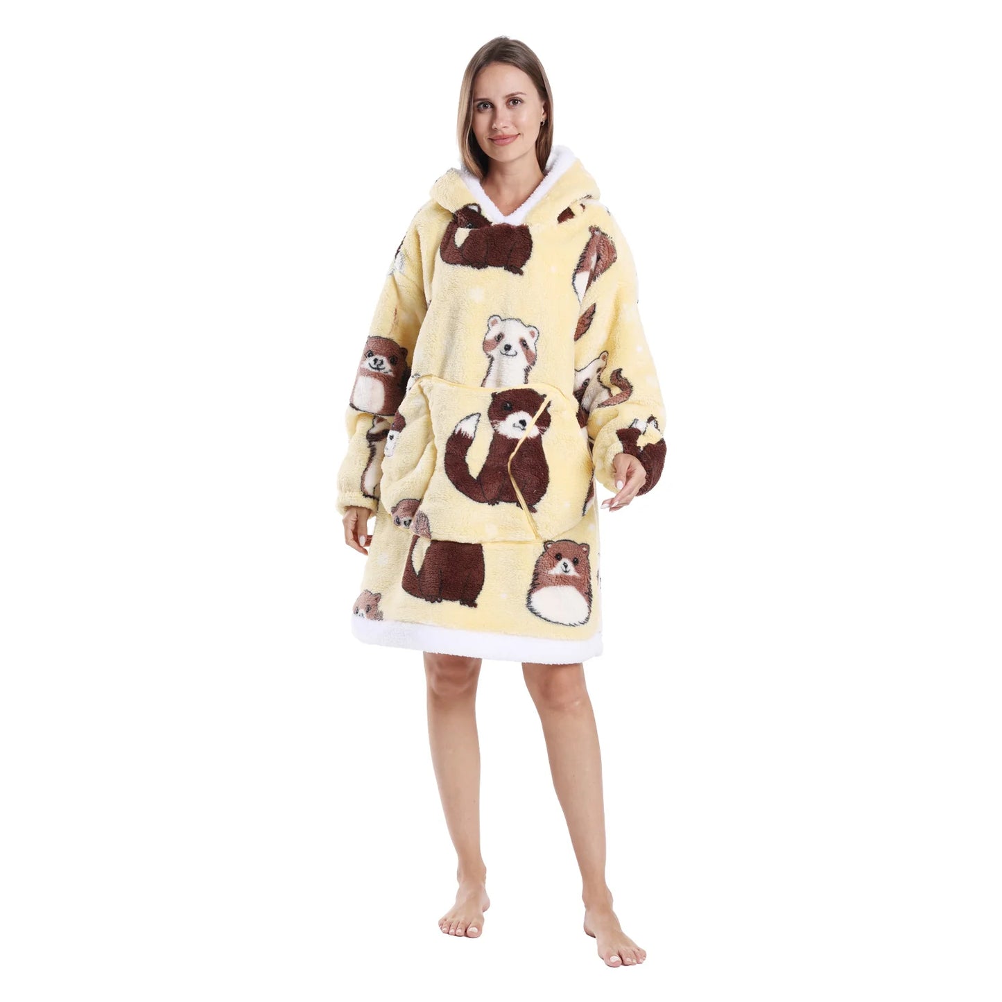 Winter Warm Fleece Fluffy Fuzzy Blanket Hoodie Thick Wearable Blanket Hooded Blanket for Adults Men Women Christmas