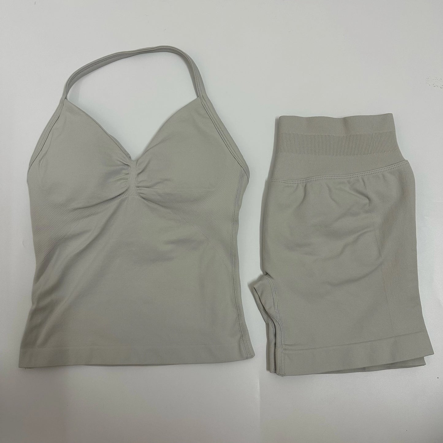 2 Pieces Women Yoga Set Seamless Yoga Longline Strappy Tank Top Scrunch Sports Shorts Gym Clothes Woman Summer Workout Outfit