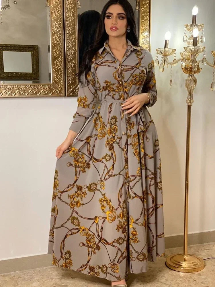 Muslim Abaya Dress Women Ramadan Print Shirt Dresses Autumn Turkey Islamic Vestidos Elegant India Moroccan Kaftan Arab 2025