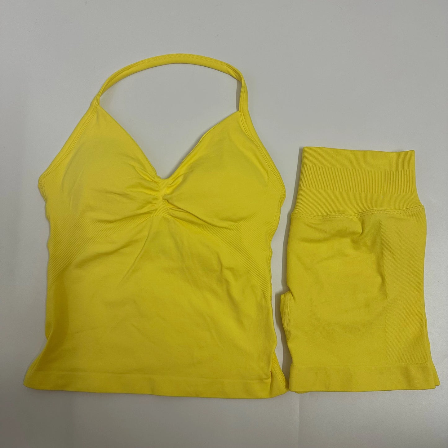 2 Pieces Women Yoga Set Seamless Yoga Longline Strappy Tank Top Scrunch Sports Shorts Gym Clothes Woman Summer Workout Outfit