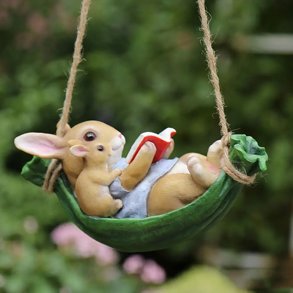 Swing Rabbit Garden Statue – Creative Resin Crafts for Whimsical Outdoor & Home Decor