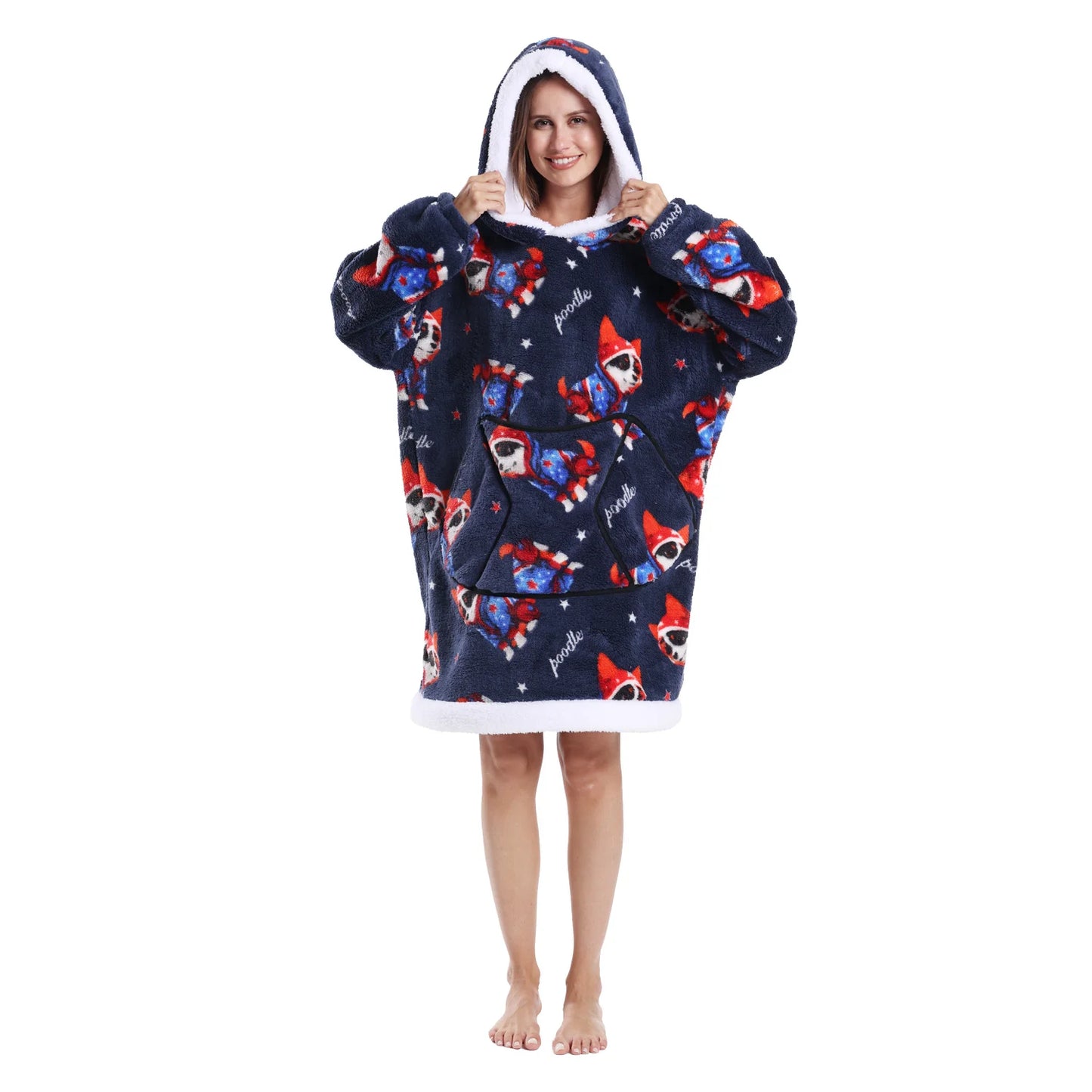 Winter Warm Fleece Fluffy Fuzzy Blanket Hoodie Thick Wearable Blanket Hooded Blanket for Adults Men Women Christmas