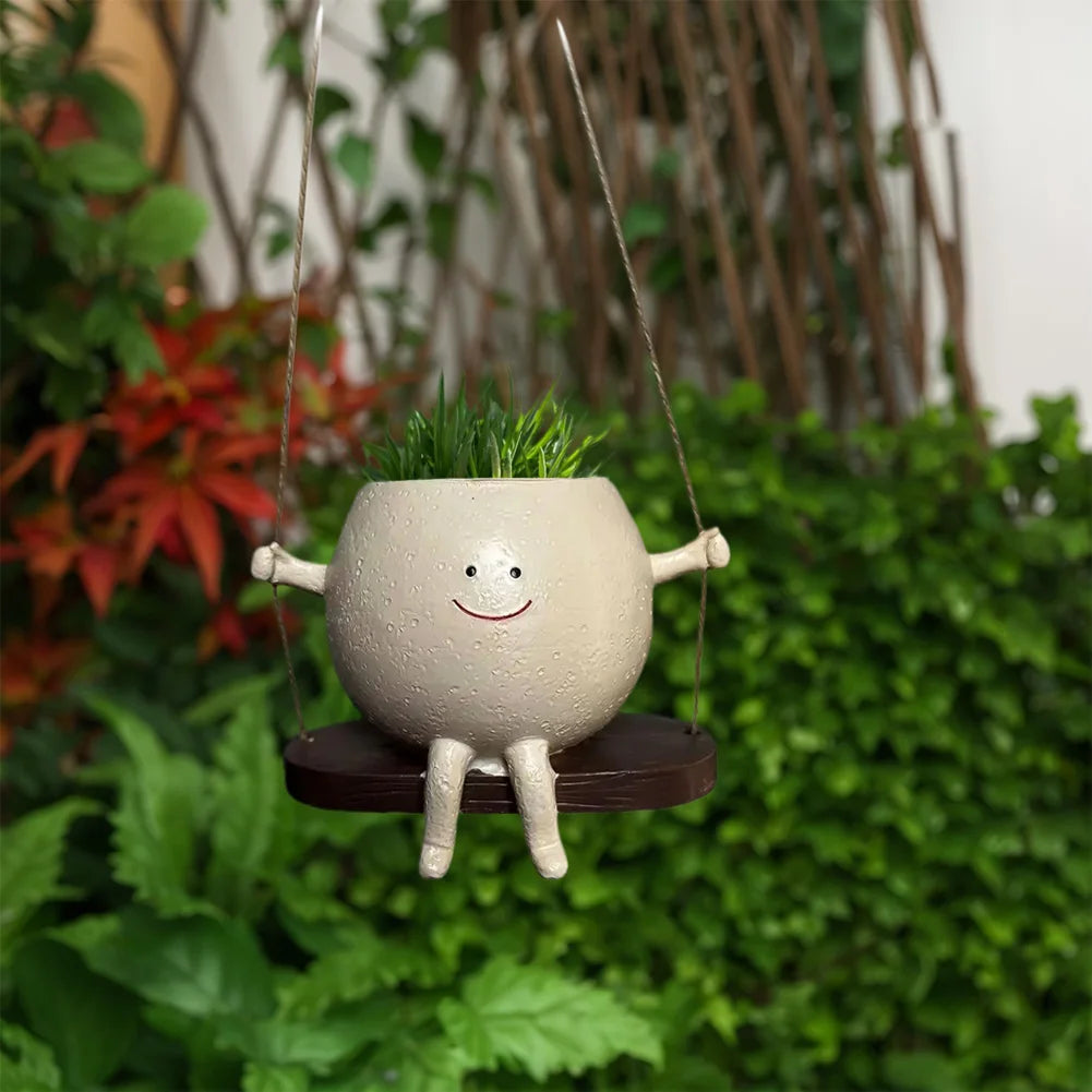 Smile Face Planter โ Creative Resin Hanging Succulent Pots for Home & Garden Charm