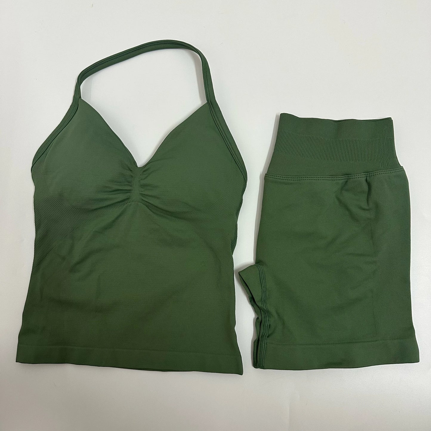 2 Pieces Women Yoga Set Seamless Yoga Longline Strappy Tank Top Scrunch Sports Shorts Gym Clothes Woman Summer Workout Outfit