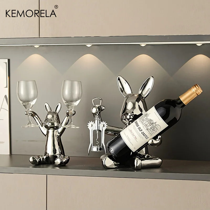 Creative Rabbit Wine Rack โ Ceramic Home Accessories for Holiday Decor & Living Room Elegance