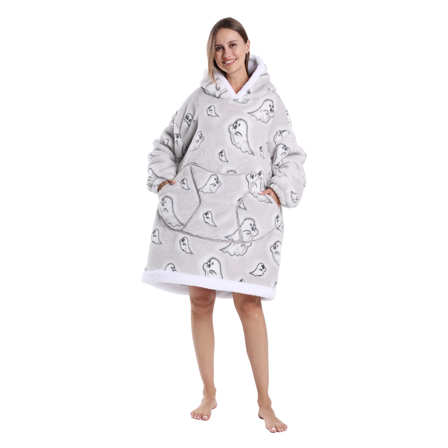 Winter Warm Fleece Fluffy Fuzzy Blanket Hoodie Thick Wearable Blanket Hooded Blanket for Adults Men Women Christmas