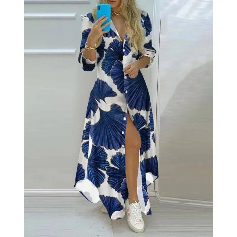 Amazon Cross-Border Women's Clothing Digital Printing Irregular Medium-Length Shirt Dress For Fashion Lovers