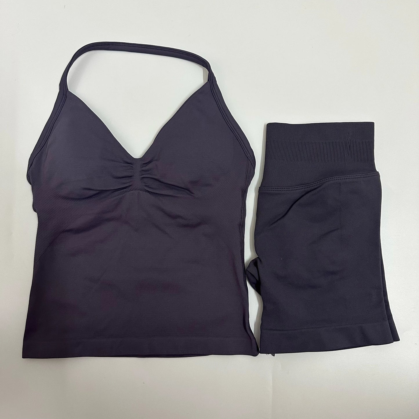 2 Pieces Women Yoga Set Seamless Yoga Longline Strappy Tank Top Scrunch Sports Shorts Gym Clothes Woman Summer Workout Outfit