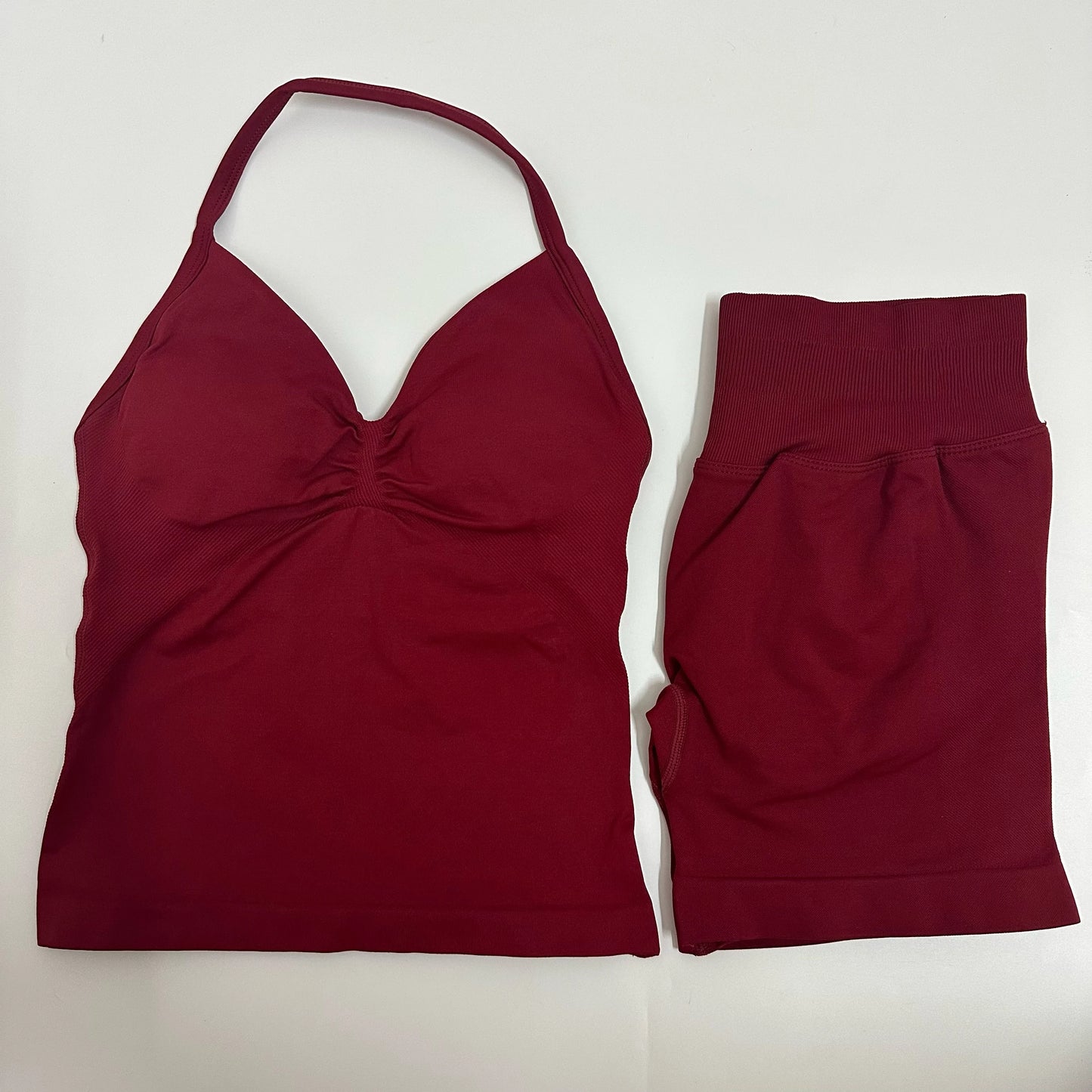 2 Pieces Women Yoga Set Seamless Yoga Longline Strappy Tank Top Scrunch Sports Shorts Gym Clothes Woman Summer Workout Outfit