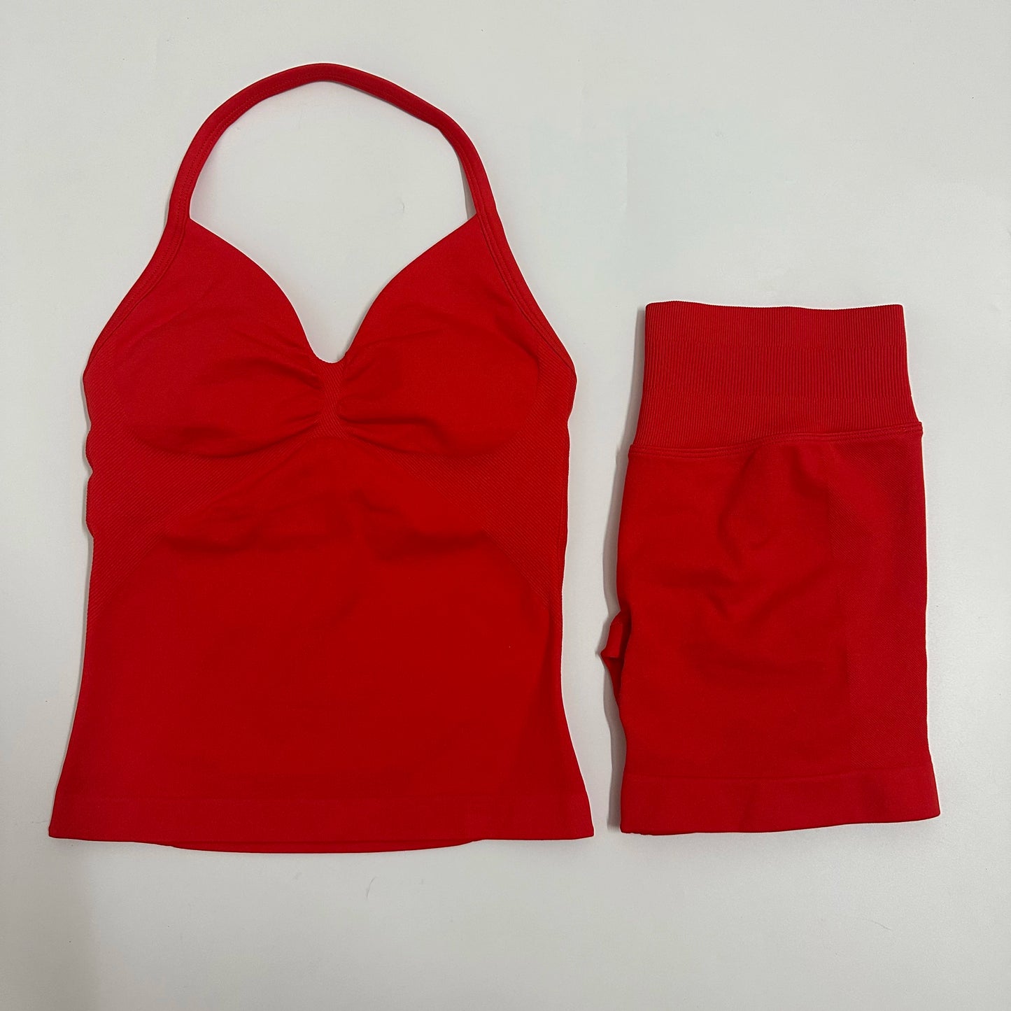 2 Pieces Women Yoga Set Seamless Yoga Longline Strappy Tank Top Scrunch Sports Shorts Gym Clothes Woman Summer Workout Outfit