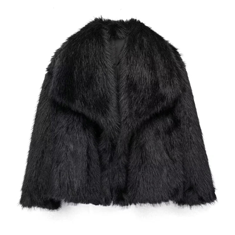 TRAF Woman Autumn Winter Faux Fur Coat Plush Fluffy Women's Jacket New in Outerwears White Red Gray Black Wool Blends Coats